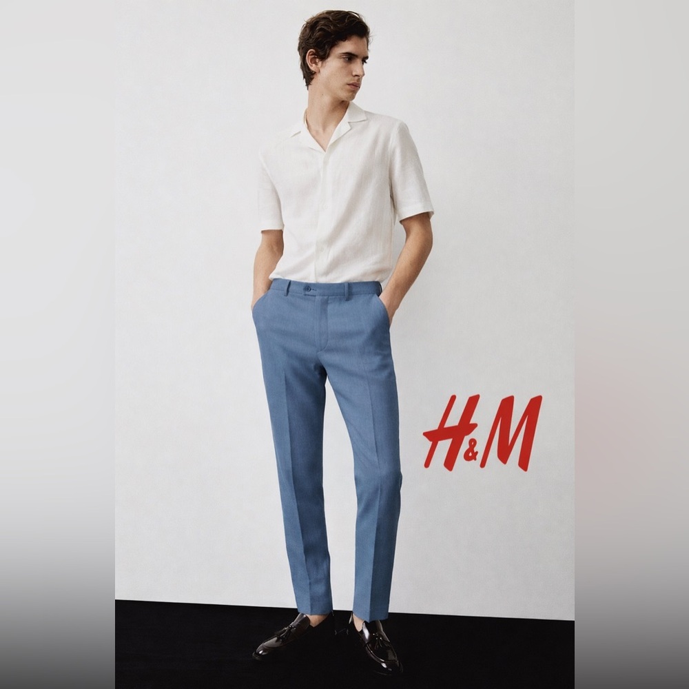 H&M Men’s Linen Blue Gray Pants Slim Fit Size 32R